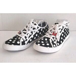 Disney Minnie Mouse Low Top Canvas Lace Up Polka Dot Black/White Sneaker Shoes 8